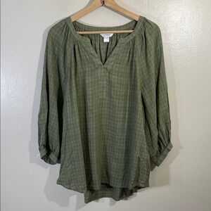 NEW CJ Banks Olive Green Plaid Lightweight Top